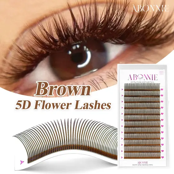 Abonnie Marrom 5D W Estilo Flora Lash Extensões Individuais Cílios Volume Natural Macio 5D Floração Fada Postiços