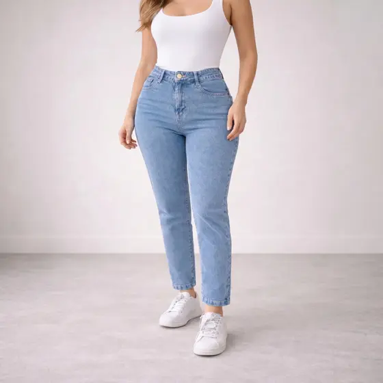 Calça Mom Jeans Cintura Alta Feminina Levanta Bumbum Stillger Jeans Sem Lycra Vintage Retrô Algodão Modeladora