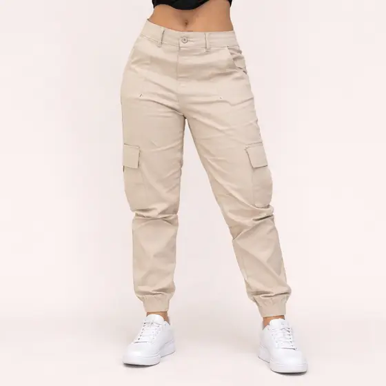 Calça Cargo Feminina Jogger Cintura Alta Com Bolso Lateral Com Lycra Streetwear Stillger