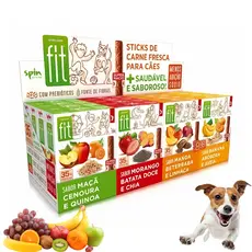 Kit 8 ou 16 Spin Fit Stick Petiisco para Cães com 4 Sabores 50g Maça Morango Manga Banana