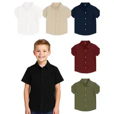 Camisa social menino infantil básica com botão manga curta viscolinho elegante verão casual