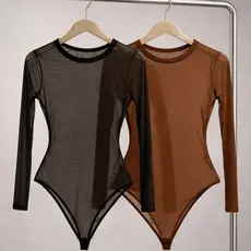 Conjunto Com 1 ou 2 Body Tule Feminino Manga Longa Transparente