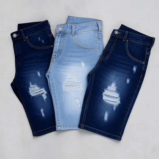 KIT 2 ou 3 Bermudas Jeans Masculinas Rasgadas Premium Shorts Jeans Alta Qualidade Conforto Casual Tendência Verão