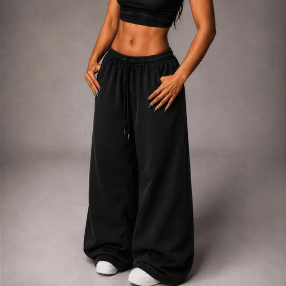 Calça Baggy Sarja Feminina Balão Wide Leg de Perna Larga Casual e Lavado Para Mulheres Casual Elegante Streetwear