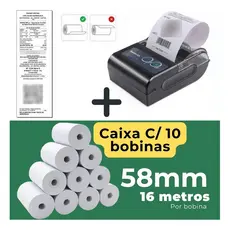 Mini Impressora Bluetooth Termica 58mm Com 10 Bobinas Lisa Fosca