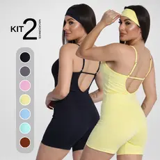 Kit 2 Macaquinho Com Faixa Feminino Suplex Roupa Macacão Confortável Zero Transparência Fitness