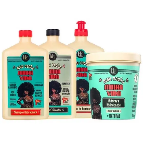 Kit Meu Cacho Minha Vida Shampoo, Condicionador, Creme de Pentear, Máscara Lola Cosmetics