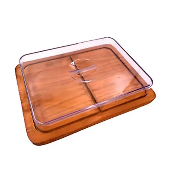 OFERTA Porta Frios Grande (26,5x20cm) de Madeira RUSTICO com Tampa de Acrilico