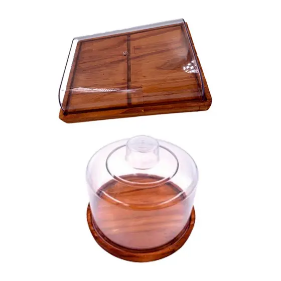 OFERTA 8.8 KIT 2Pçs Porta Frios Médio ((21,5x16,5cm) Queijiera (14cm) Madeira Rustica tpas Acrilico