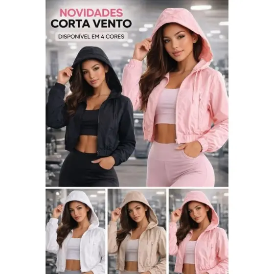 Casaco Corta Vento Feminino Esportivo Impermeável Resistente Água Liso Forrado Academia Nylon