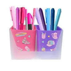 Porta Objetos Organizador de Mesa c/ 2 potes e Adesivos Dello - Kit Duo Collor