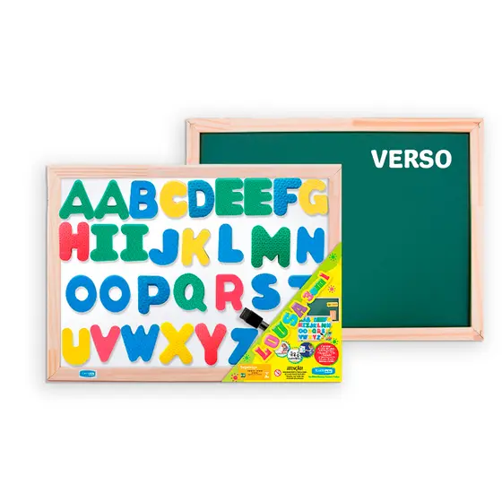 Lousa ABC 3 em 1 Infantil 30x40cm Alfabetização Dupla Face Magnética Giz e Caneta