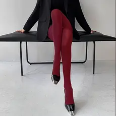 Meia Calça Feminina Vinho Bordô Fio 80 Com Elastano