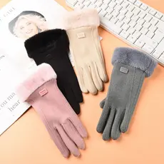 2026 novas luvas femininas de outono e inverno de veludo quente e à prova de frio com tela sensível ao toque