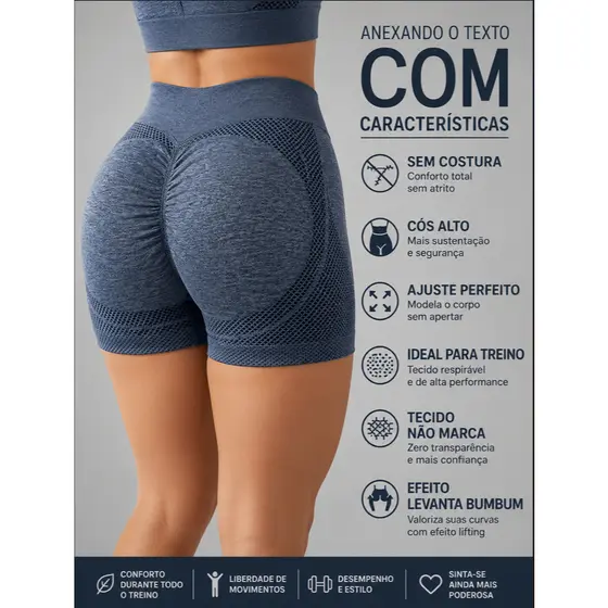 Short Feminino Fitness Cintura Alta com Efeito Levanta Bumbum