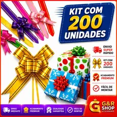 200 Laços Fácil M com Fio Dourado 18mm x 34cm para Presentes e Decorações