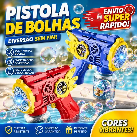 Lança Bolhas De Sabão Arminha Infantil Bolhas Led Automática Brinquedo Interativo