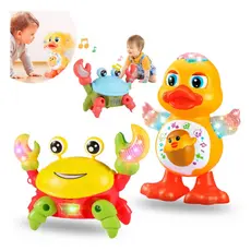 Kit Caranguejo Fujão e Patinho Dançante Brinquedos Infantil Com Luz Som e Movimentos