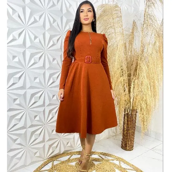 vestido gode midi em ziper moda evangélica acompanha cinto