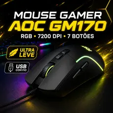 MOUSE GAMER PARA JOGOS COM FIO AOC GM170B RGB 7 MODOS DE CORES CSGO VALORANT LOL ROBLOX MINECRAFT