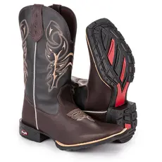 Bota Texana Masculina Country Bico Quadrado Solado De Borracha Delegada