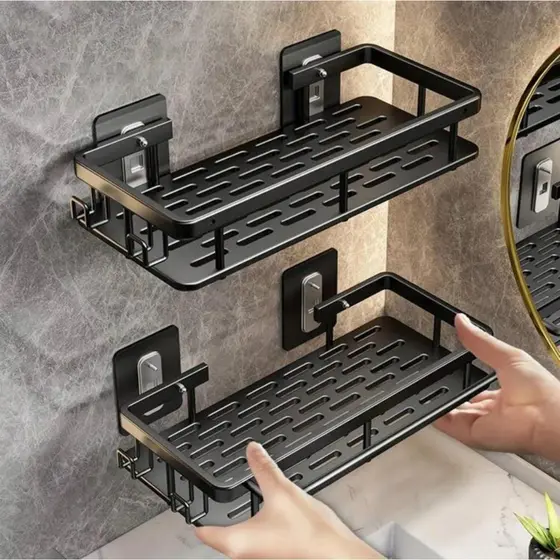 Suporte aluminio prateleira Shampoo Sabonete Banheiro Adesivo Parede Box Luxo Cor Preto
