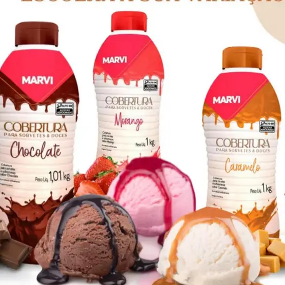 Cobertura Líquida para Sorvete Marvi C/ 1 KG Diversos Sabores