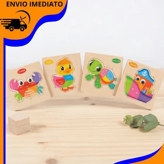 Kit Quebra Cabeça Brinquedo Educativo Infantil Completo Madeira Aprender Brincando tema animais