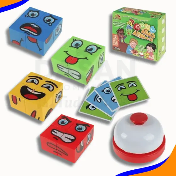 Jogo Cara Careta Bloco de Construção Cubos Face Com Sino Emoji Brinquedo Educativo