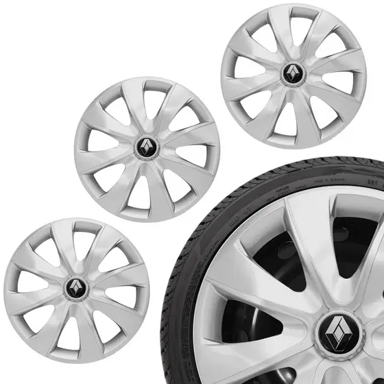 Jogo Calota Aro 14 Renault Clio Sandero Logan 2004...2020 Prata