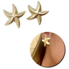 Brinco Estrela Do Mar Dourado Aço Inoxidável Antialérgico