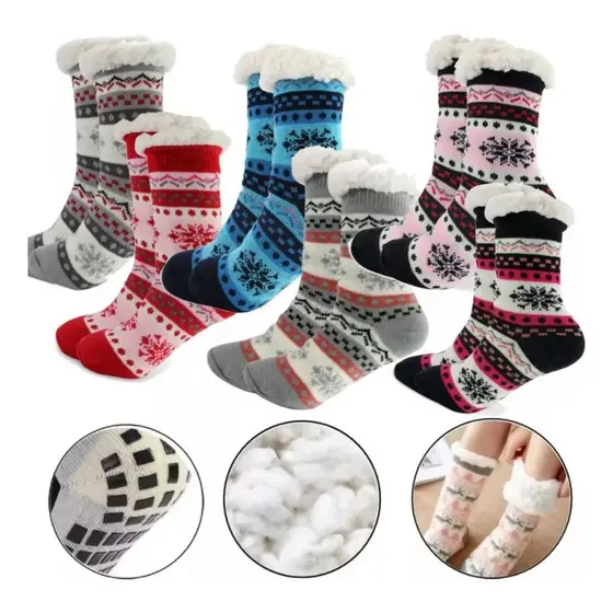 3 Pares Meia Térmica Forrada Lã Adulto Frio Antiderrapante