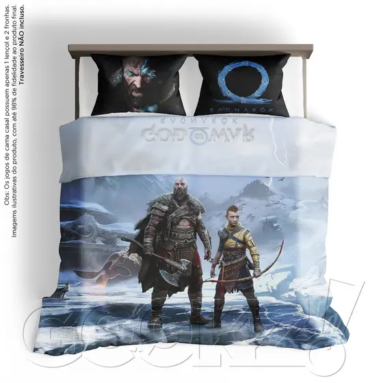 Jogo Lençol e Fronha Cama CASAL Gamer Fanboy - GOD OF WAR RAGNAROK