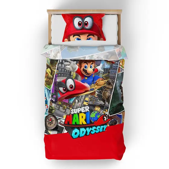 Jogo de Cama SOLTEIRO Gamer Fanboy - SUPER MARIO ODYSSEY Vermelho