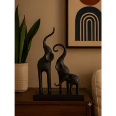 Estátua Família Elefante Preto Minimalista Escultura Decoração Sala Quarto