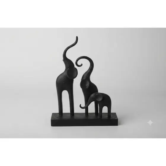 Estatueta Família De Elefante Preto Enfeite Centro De Mesa Rack