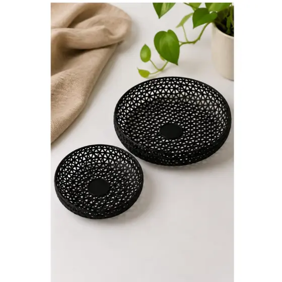 Kit Potes de Malha Decorativos Preto Moderno 2 Peças Organizador