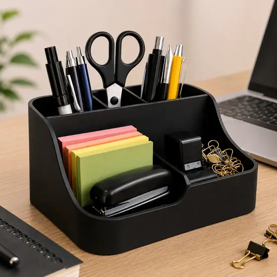 Porta Objetos para Mesa de Escritório | Organizador de Mesa Preto com Divisórias