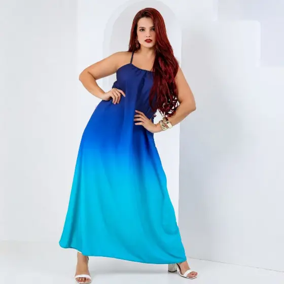 Vestido Longo Degradê Feminino Estampado Confortável Tecido Soltinho Verão Moda Praia Paty