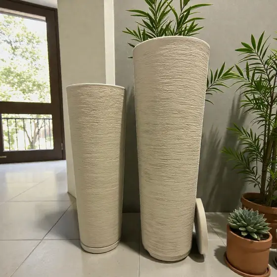 Kit 2 Vasos Coluna Ibiza Escovada P 59cm e M 70cm Para Plantas ou Flores Premium Preço de Fabrica