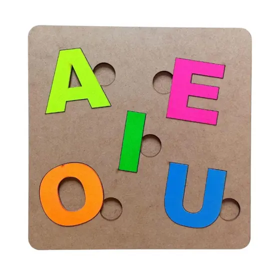 Brinquedo Educativo - Tabuleiro Vogais Com Cores Neon - Cognitivo Para Alfabetização e Reforço Escolar