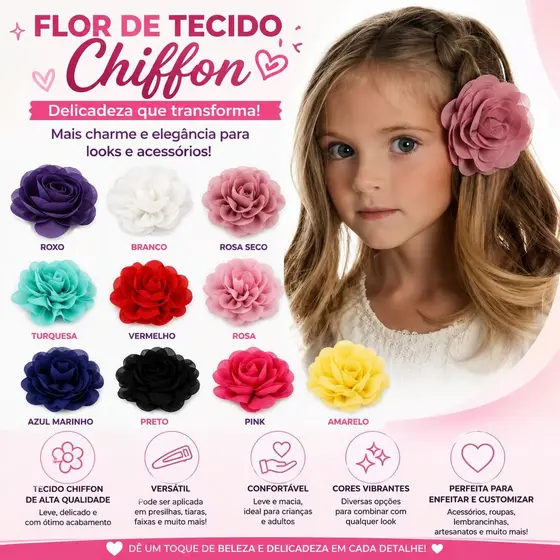 Arranjo Flor Rosa para Cabelo com Presilha e Broche - Festa e Casamento
