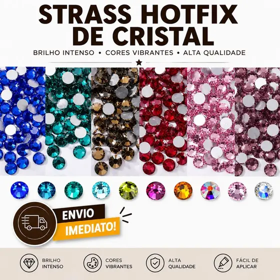 Strass Hot Fix Termocolante Vidro Cristal 3, 5, 6 ou 10mm para Roupa e Unhas