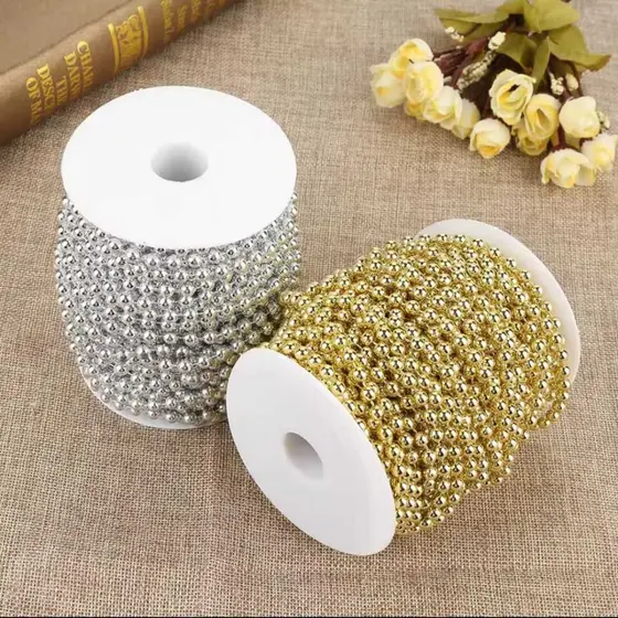 Aplique Corrente Cordão Bolinha Fio de Pérola Prata Dourado Customização