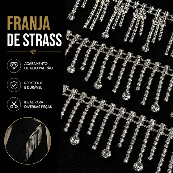 Franja de Strass Corrente com Pingente para Roupa