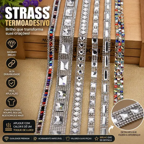 Aplique Fita Termocolante para Roupa com Strass