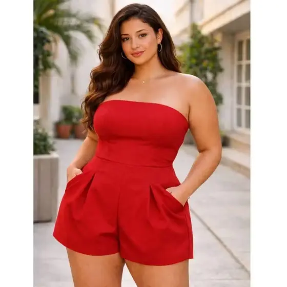Macaquinho Solto Plus Size Feminino Curto Short  Elegante All Curve Tendencia Promoção.