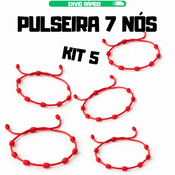 KIT 5 Pulseira 7 Nós Minimalista Cordão Vermelho Afastar Inveja Energias Negativas Envio 24 Horas