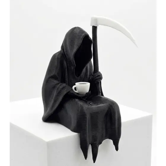 Estátua Morte Tomando Café | Decoração Halloween Gótica | Impressão 3D