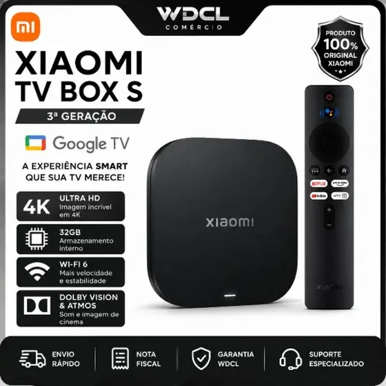 MI Box S Tv Box 3a Geração 4k Google Tv Original Streaming Smart TV Wi‑Fi HDMI